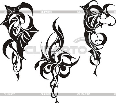 Three simple tribal tattoos designs Black white EPS vector illustrations