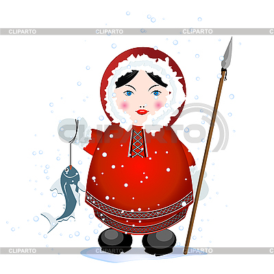 Cartoon Girl Eskimo. Cartoon eskimo with spear and