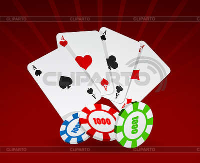 Wedding Playing Cards on Vector Illustration Of Cards And Chips On Red Background
