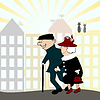 Vector clipart: happy senior couple walking on street