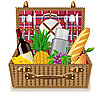 Vector clipart: basket for picnic with tableware and foods