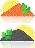 Vector clipart: red and black caviar with lemon and parsley