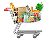 Vector clipart: shopping cart with purchases and foods