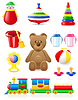 Vector clipart: icons of toys and accessories for babies and children