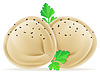 Vector clipart: dumplings pelmeni of dough with filling and greens