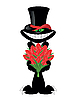 Vector clipart: black cat with red flowers