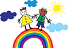 Vector clipart: Children riding on rainbow