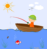 Vector clipart: Cartoon fisherman in boat