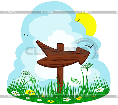 Wooden arrow on the summer landscape | Stock Vector Graphics |ID 3134528