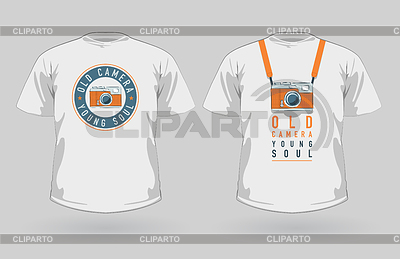 Un conjunto de camisetas con la cámara de fotos de época | Ilustración vectorial de stock |ID 5592874