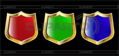 Juego, rojo, azul y verde escudo | Ilustración vectorial de stock |ID 3200368
