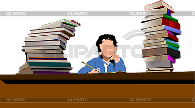 Chico entre las columnas de libros | Ilustración vectorial de stock |ID 3048294