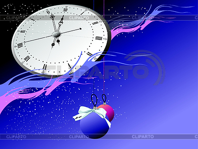 Los copos de nieve, reloj y bolas de Navidad | Ilustración vectorial de stock |ID 3229283