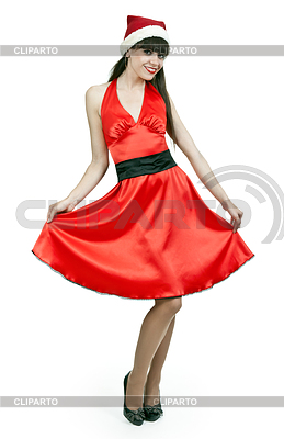 Mädchen im roten Kleid und Hut von Santa | Foto mit hoher Auflösung |ID 3336758