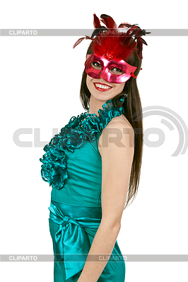 Brunette girl in blue dress and mask | High resolution stock photo |ID 3336760