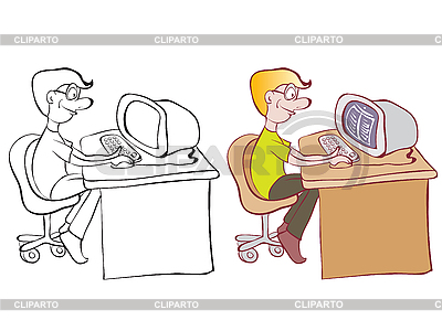 El hombre y la computadora | Ilustración vectorial de stock |ID 3054070