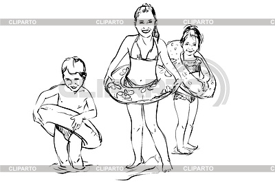 Dibujo de los niños jugando en la playa | Ilustración vectorial de stock |ID 3351312