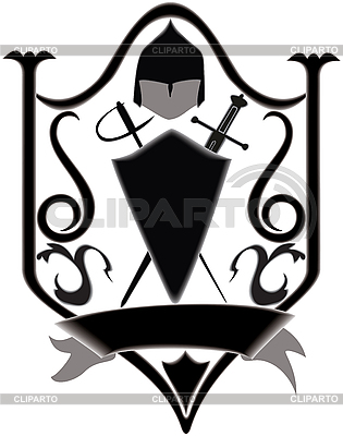 Letrero con espada, escudo, casco | Ilustración vectorial de stock |ID 3081175