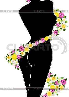 La figura de la mujer y las flores | Ilustración vectorial de stock |ID 3105452