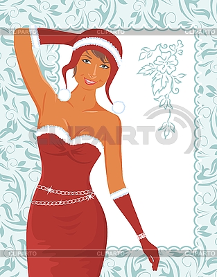 Marco de la Navidad con la muchacha | Ilustración vectorial de stock |ID 3085155
