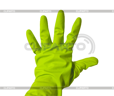 Fünf Finger in grünem Vinyl Handschuh Zeichen | Foto mit hoher Auflösung |ID 3098574