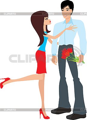 Man gibt auf die Frau Blumen | Stock Vektorgrafik |ID 3143139