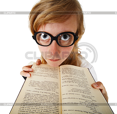 Funny woman in big glasses with book | High resolution stock photo |ID 3148318