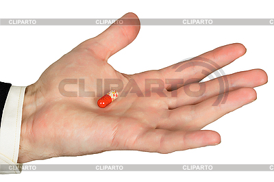 Hand with red pill, white | High resolution stock photo |ID 3153725