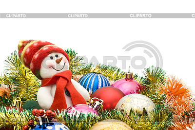 Saludo de la Navidad - muñeco de nieve lindo y grupo de bolas | Foto de alta resolución |ID 3292853