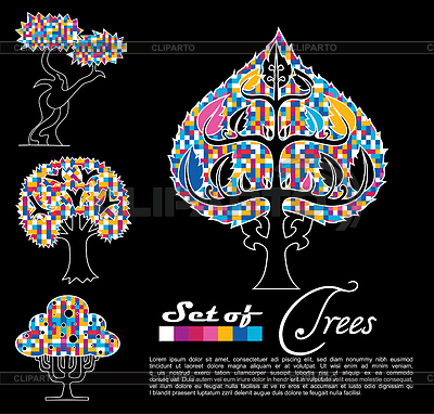 Set of abstract trees on black background . Vector. | Stock Vector Graphics |ID 3287790